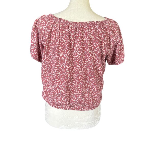 Old Navy dusty rose and cream floral short sleeve stretchy pullover XL crop top - Picture 4 of 8